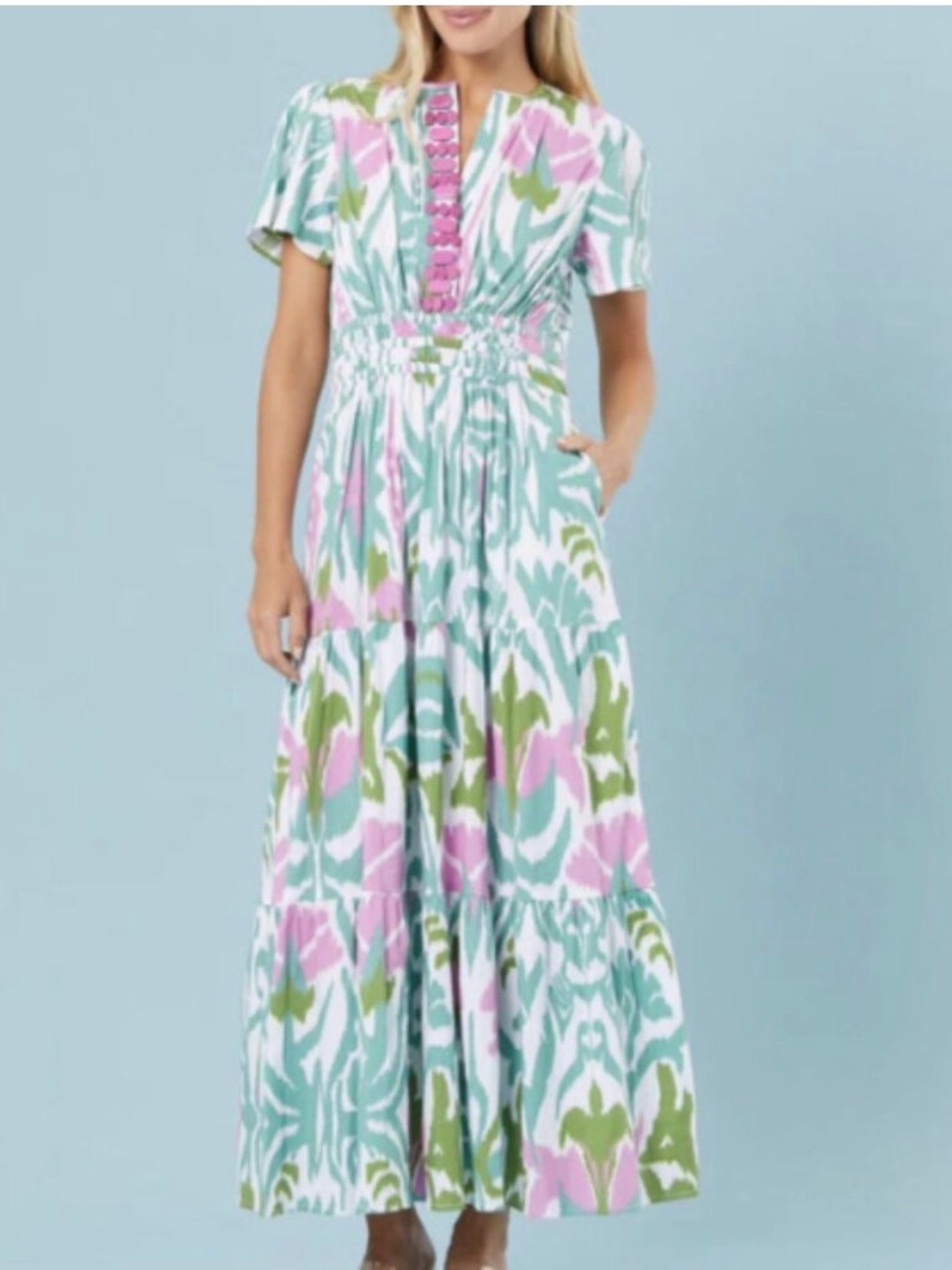Sheridan French Eloise Ikat print Maxi Dress, EUC